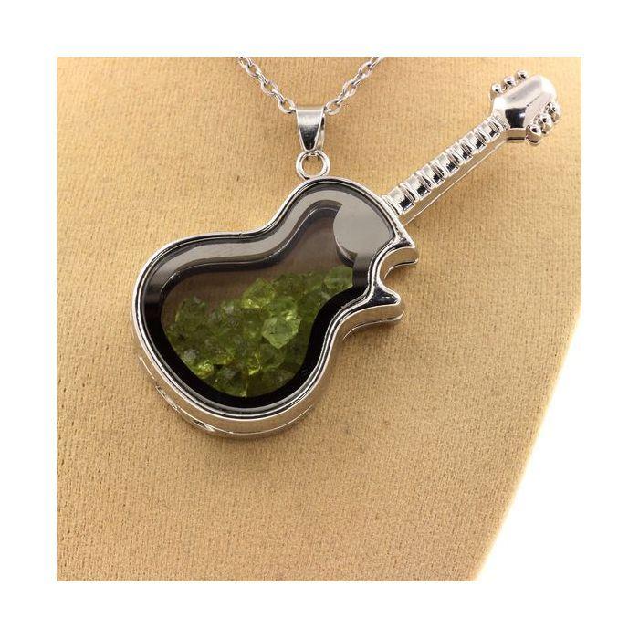 Pierres et Minéraux. Collier Péridot brut. Modèle guitare.