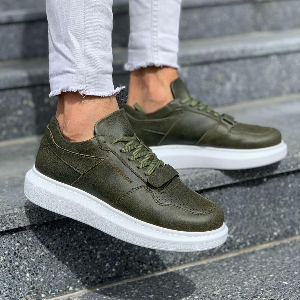 Chekich Мужская обувь. Повседневная обувь. Черный цвет. Искусственная кожа на шнуровке. Весенние и осенние сезоны. Вулканизированная лента на липучке. Белая высокая подошва. CH073.