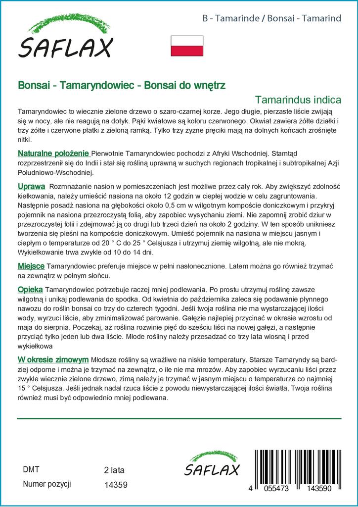 SAFLAX Garden in the Bag - Бонсай - Тамаринд - 4 семени - С субстратом в подходящем пакете-стойке - Tamarindus indica