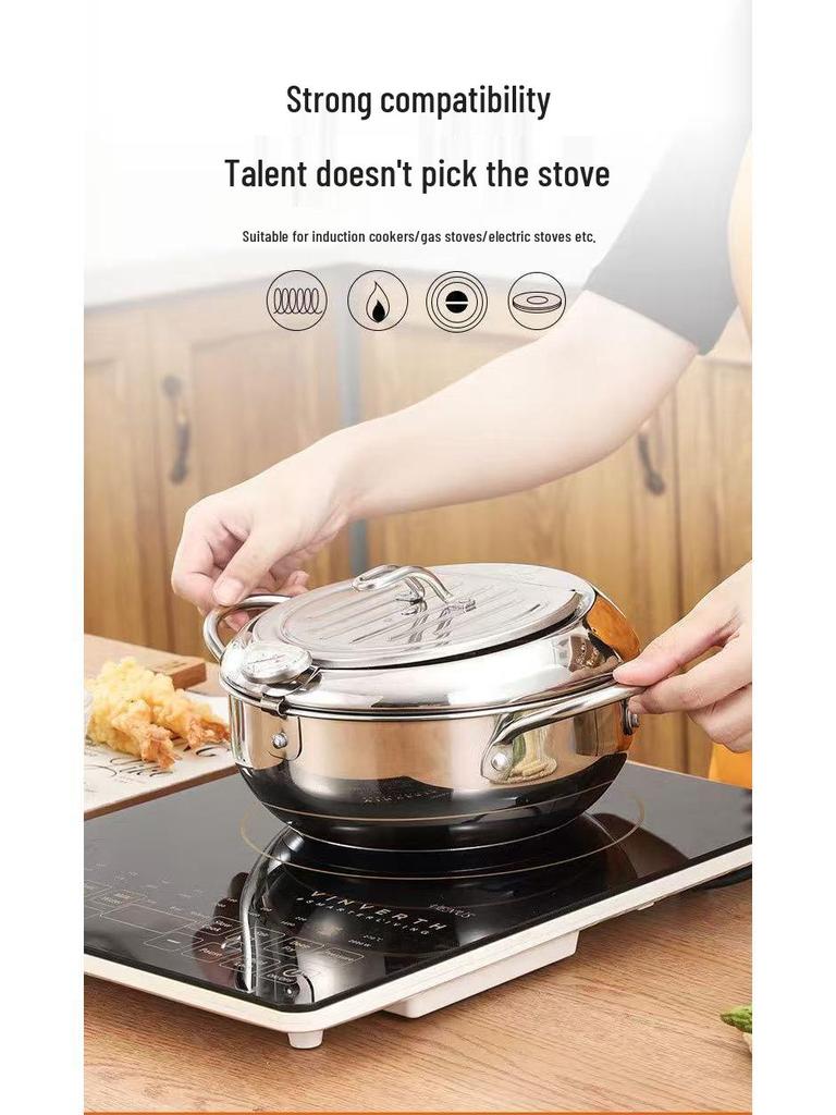 Фритюрница для темпуры из нержавеющей стали 304/201# с дисплеем температуры масла и крышкой-фильтром