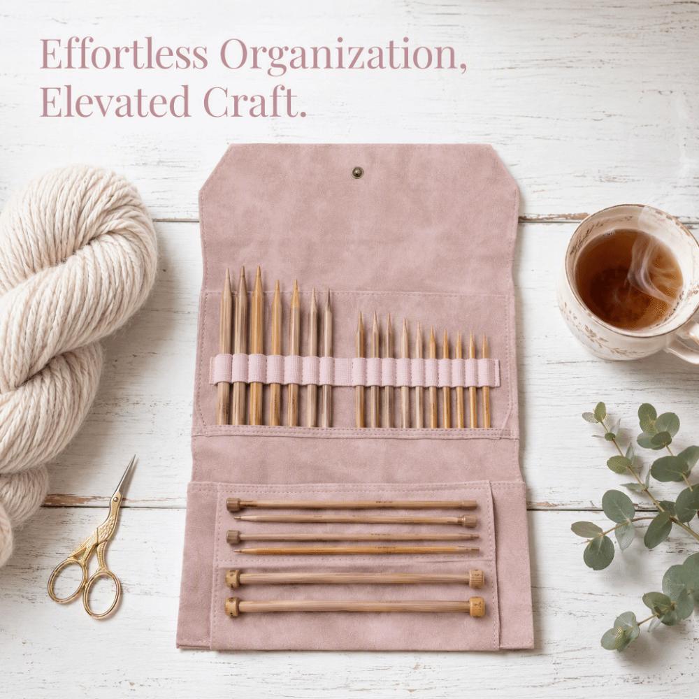 PU Leather Knitting Needle Storage Bag Roll Up Design Knitting Tool Organizer Travel Use