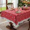 Cotton Embroidered Christmas Tablecloth INS Ruffle Table Cover Dining Room Coffee