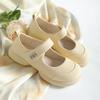 Qiao Feifei high heels original niche soft leather Mary Jane shoes Velcro word with round head comfortable thick sole