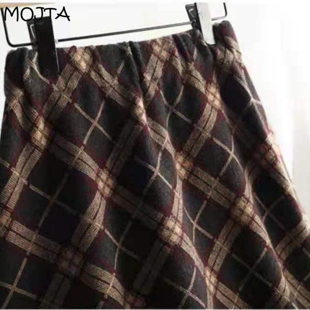 Женская осенне-зимняя вязаная юбка средней длины с кисточками и высокой талией, клетчатая юбка