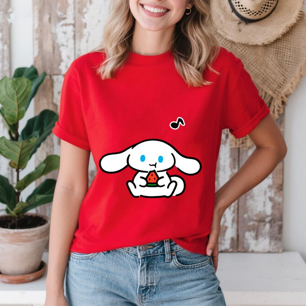 2026 Summer Cinnamoroll Watermelon Time Print Cotton T Shirt for Women Casual Comfort Soft Breathable Short Sleeve Summer Top
