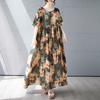 Летнее новое простое богемное длинное платье, расширенное и увеличенное, с короткими рукавами и круглым вырезом, с принтом, женская одежда