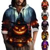 Halloween Printed Hooded Men's Oversized Drawstring Button Hoodie