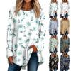 Women's Casual Plus Size Long Sleeved Round Neck Printed T-shirt Top Pullover