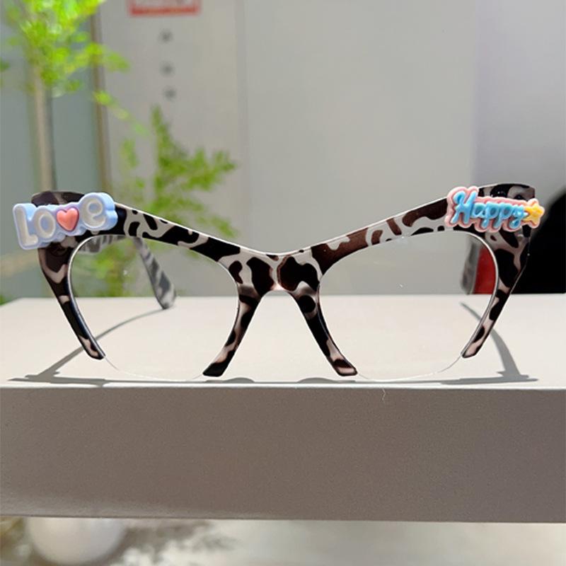 Women Vintage Anti Blue Light Cat Eye Glasses Women Sexy Lady Half Frame Eyewear DIY Cute Decorative Fashion Ball Dress Up Flat Mirror