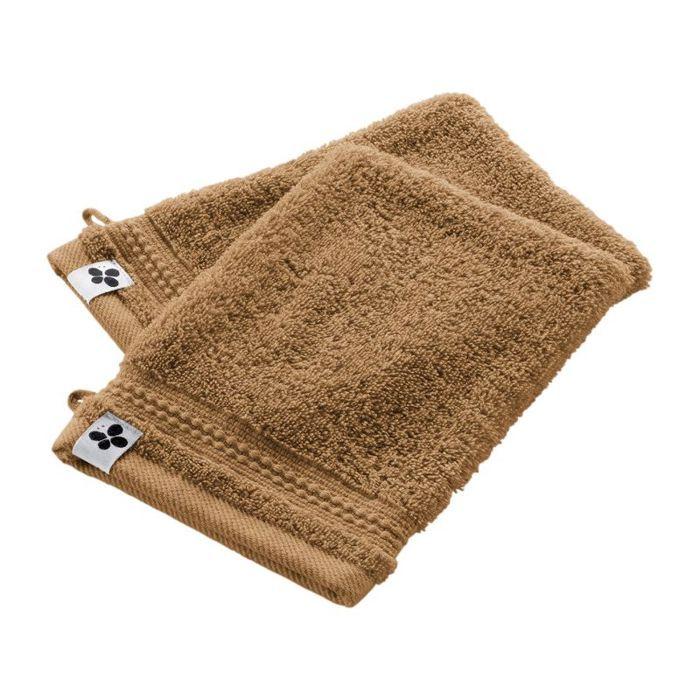 Lot de 2 gants de toilette "Garance" 15 x 21 cm / 100% Coton Bio / 600 gr/m² l'Effet Papillon - Garance Camel