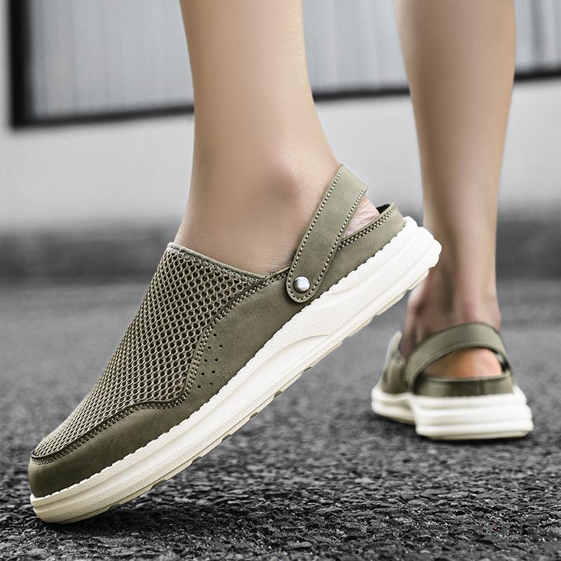 Mens Slip on Sandals Back Strap Flat Breathable Mesh Half Shoes for Men Indoor Home Outdoor Casual Lightweight Comfort