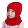 Детская зимняя шапка с интегрированным шарфом из пряжи, вязаная шапка, защита ушей, однотонная