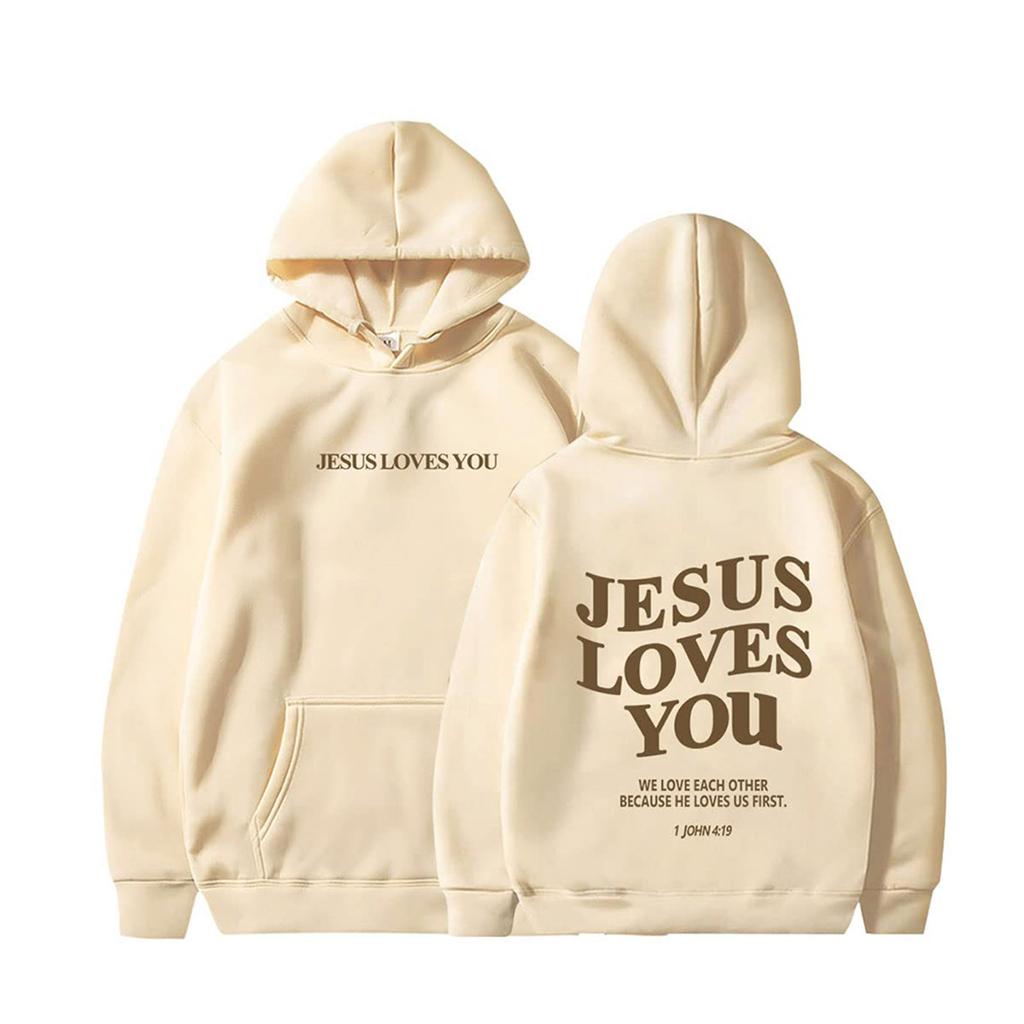Jesus Loves You Oversized Graphic Hoodie Women Hip Hop Vintage Hooded Sweatshirts Pullover Tops For Women Trendy Aesthetic Top