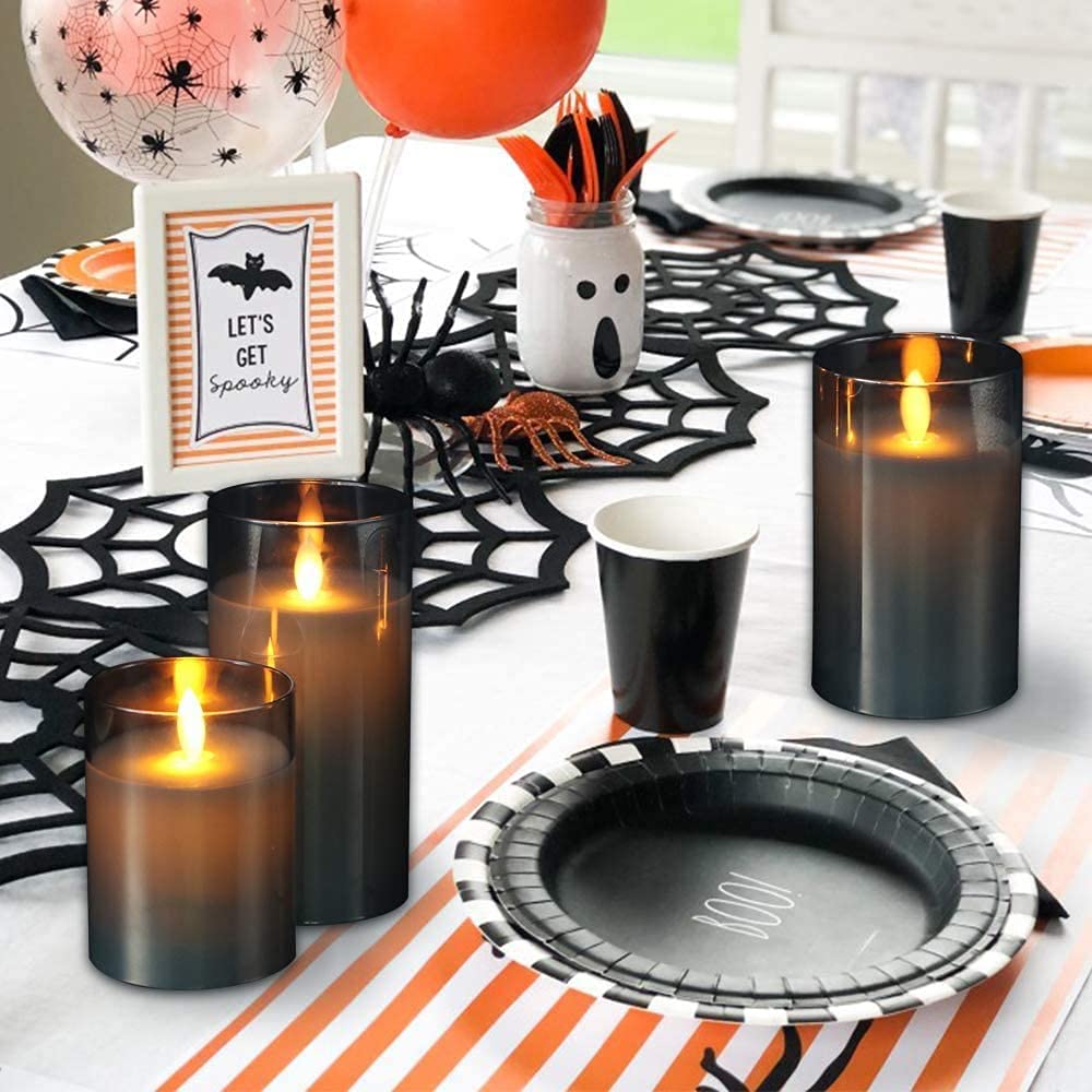 RoSok Светодиодная свеча из светодиодного стекла, парафиновая, энергетическая, на батарейках, регулируемая, для помещений и улицы, с пультом дистанционного управления, на батарейках, светодиодная свеча серая [Набор 3 шт.]