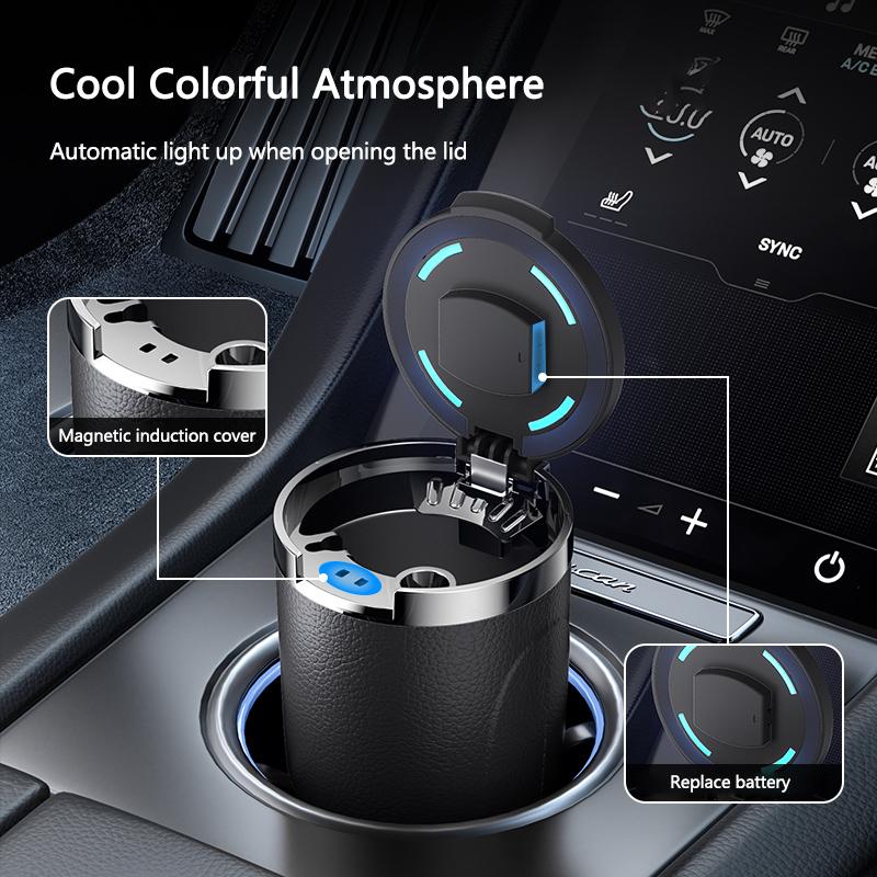 Car LED Ashtray Alloy Garbage Cup Ashtray Flame Retardant Cigarette Holder Box For Volvo S40 S80L S60 S90 XC40 XC60 XC90 V40 V90