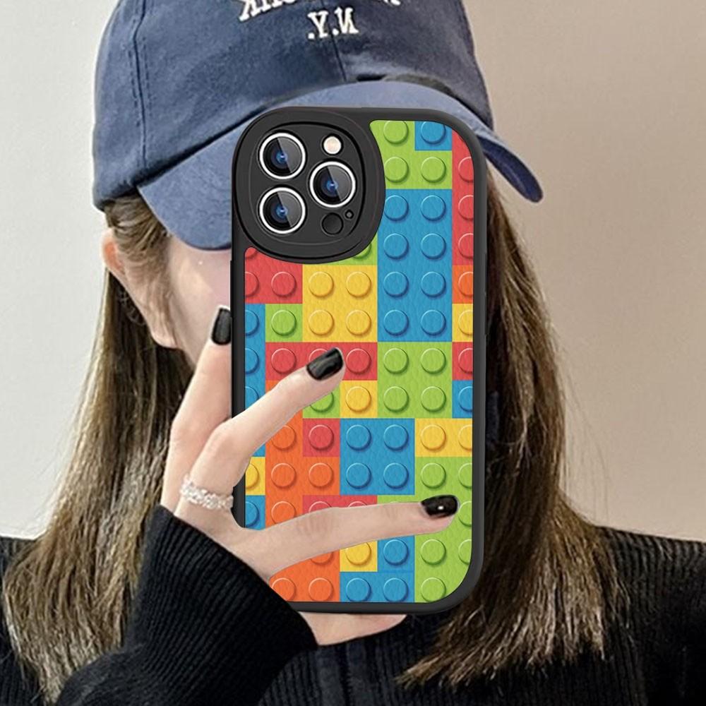 3D Colorful Block Phone Case Hard Leather For iPhone 16 15 14 13 12 Mini 11 14 Pro Max Xs X Xr 7 8 Plus Fundas