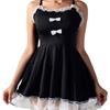 New fashion lace small bow low-cut dress women's pure desire to see through the backless sling home