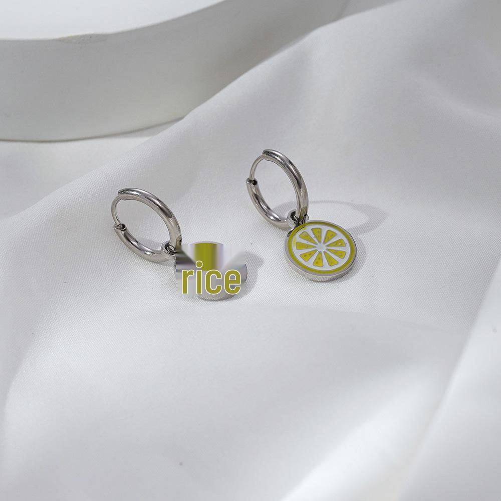 Niche Creative Lemon Slice Summer Earrings - Versatile Stainless Steel Fruit Hoops for Women