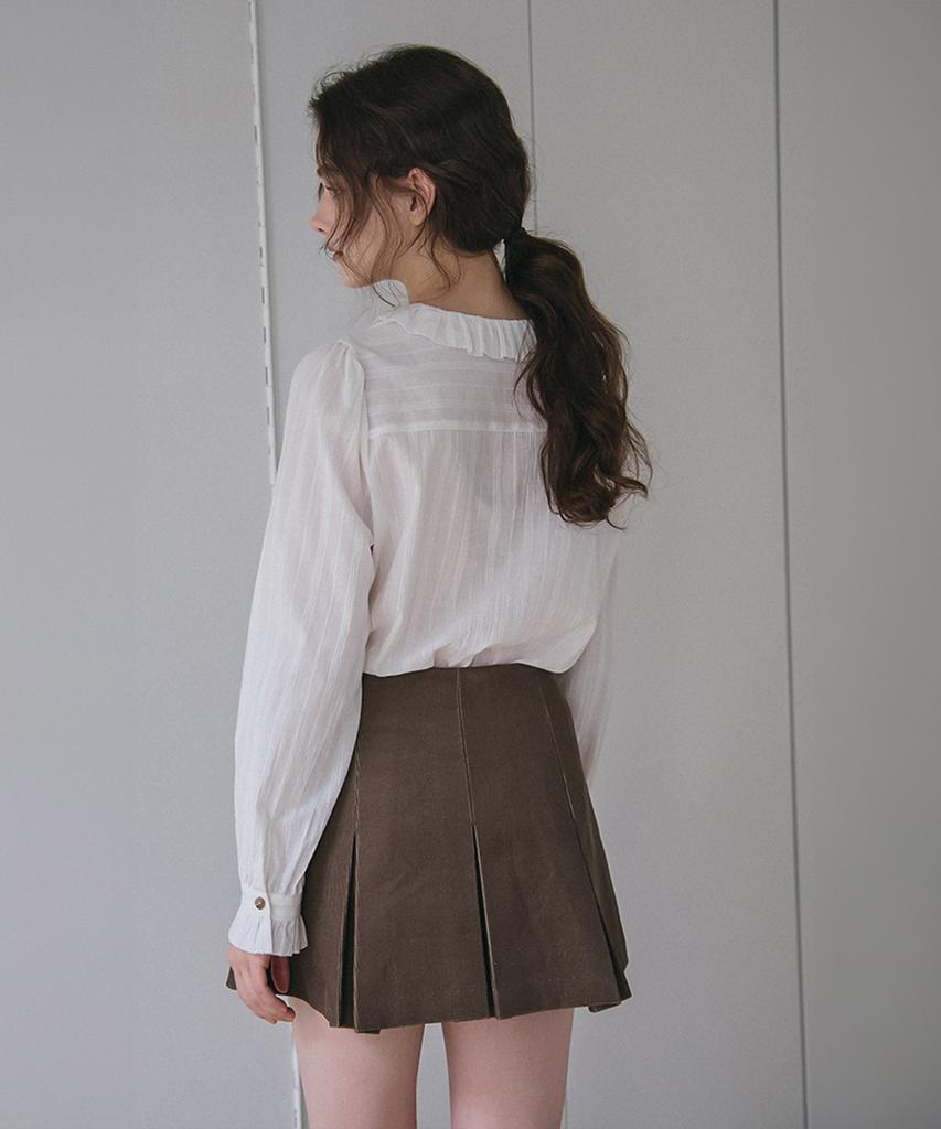 Bember Corduroy Pleated Skirt Pants_Brown
