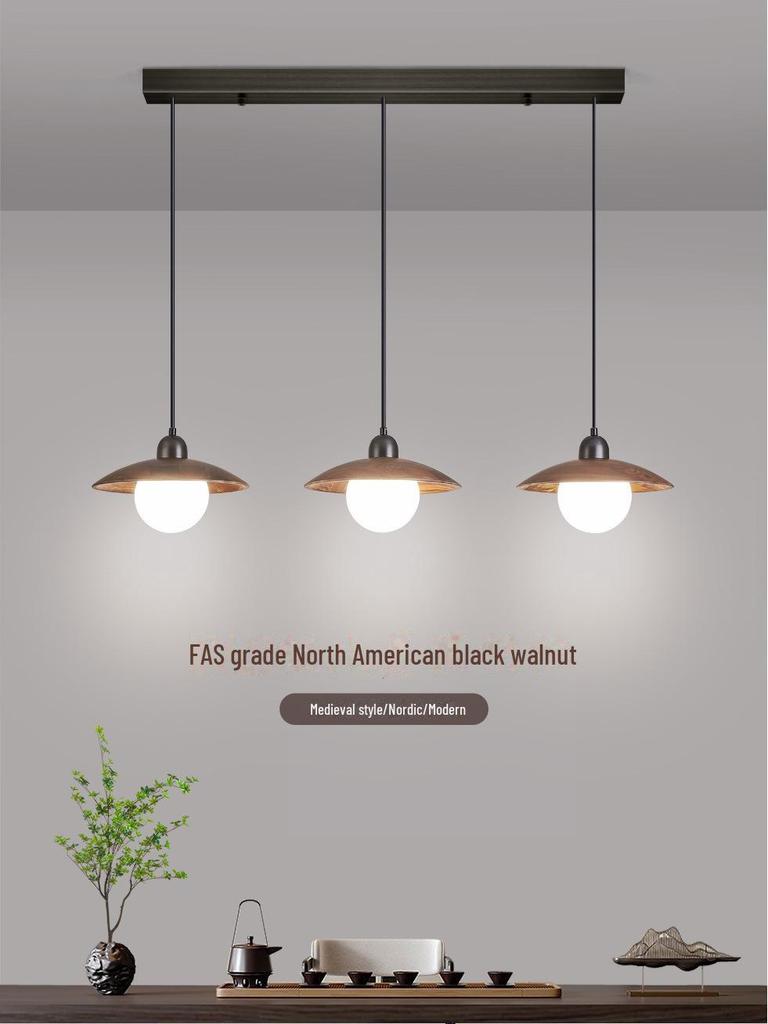 Creative Wabi-Sabi Chandelier: Retro Japanese Style with North American Black Walnut for Bedroom, Staircase, or Bar.