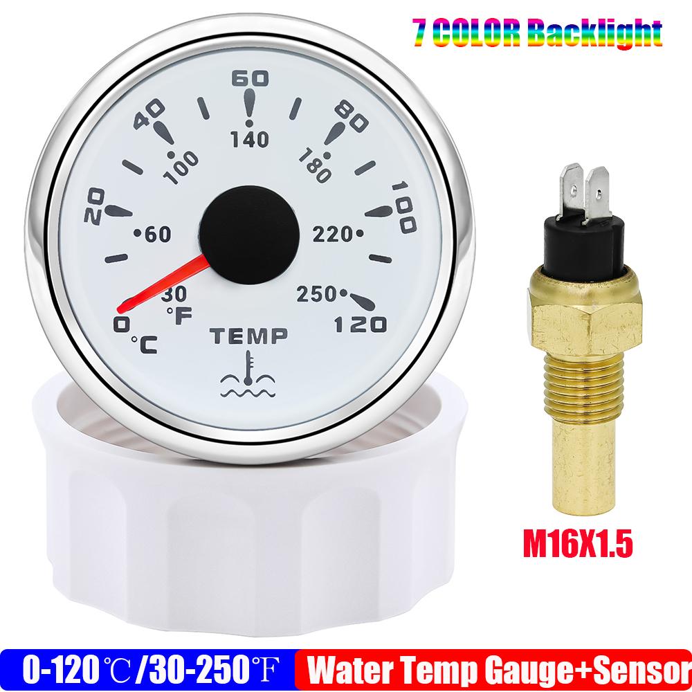 ZMFJH 7 Color Light 52MM Water Temperature Gauge with Alarm Water Temp Sensor 1/8NPT,3/8NPT,M14X1.5,M16X1.5 for Car Boat Yacht