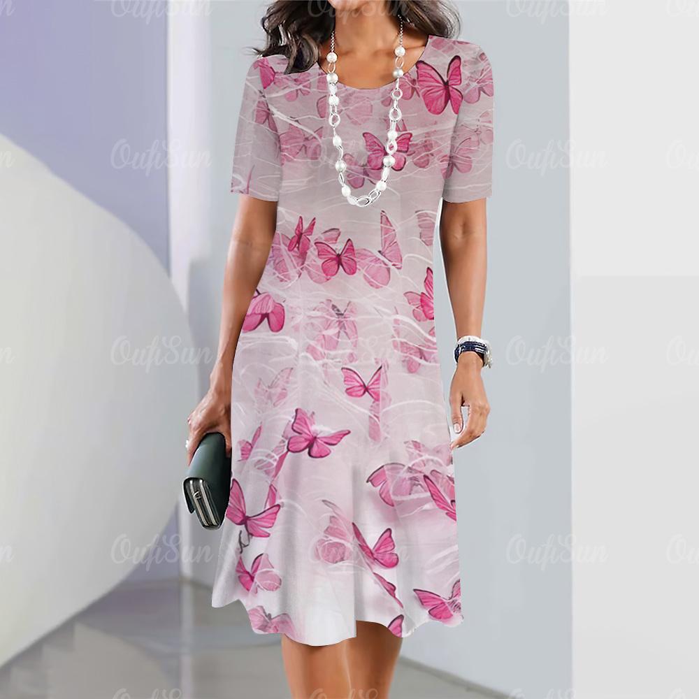 New women's dress with floral print, summer elegant dress, Femle short sleeved dress, fashionable oversized clothing
