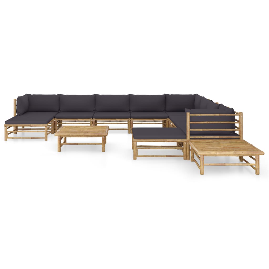 12 Piece Garden Lounge Set with Dark Grey Cushions Bamboo Grey