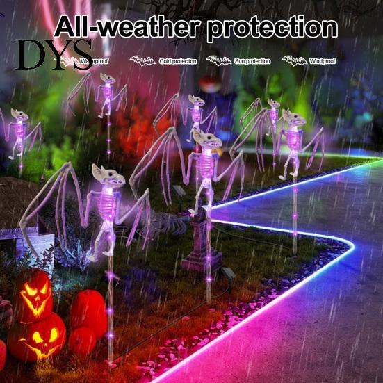Indoor Wall Hanging Ornaments Solar Halloween Bat Garden Lights, Realistic Skeleton Pathway Decor, Waterproof LED 3D Bone Props Spooky Stake Light for