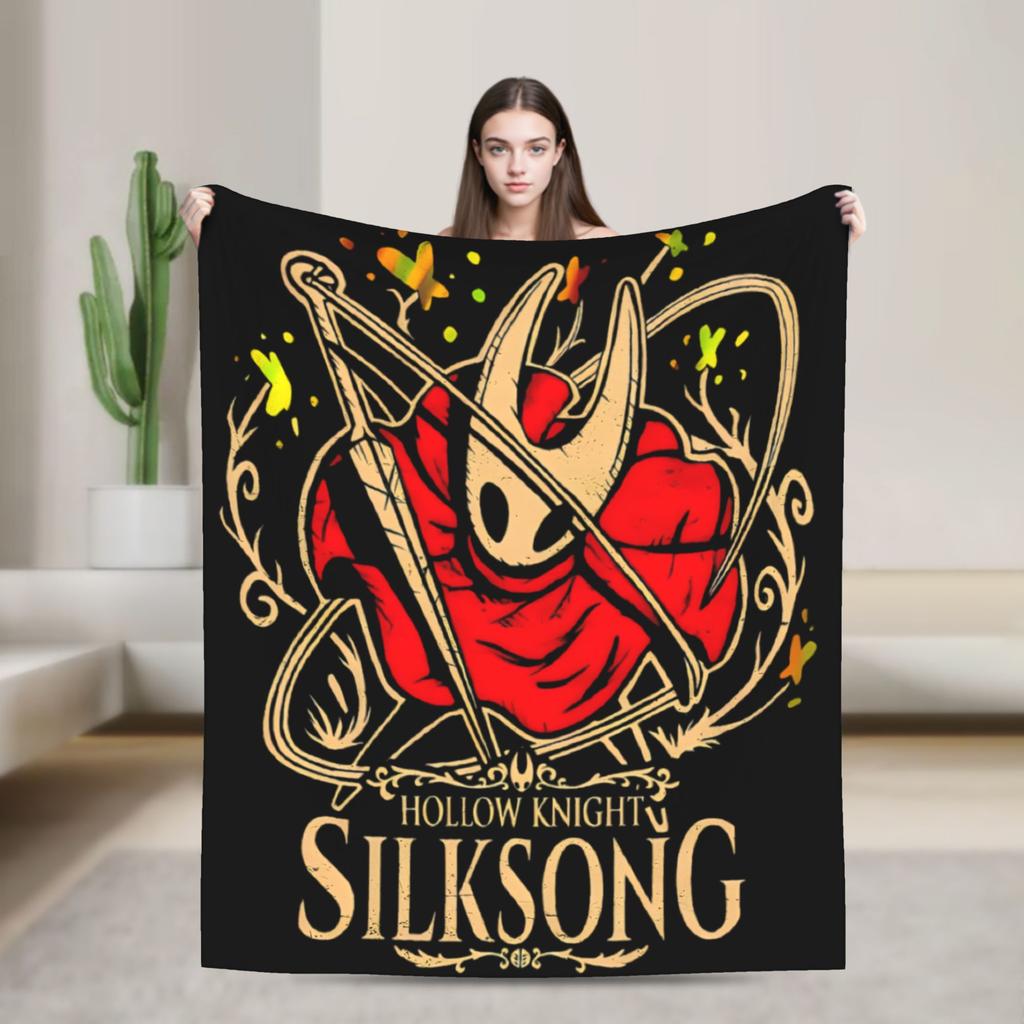 Hollow Knight Silksong Gothic Flannel Throw Fashion Blankets Indie Game for Bedspreads Knitted Fashion Blanket Office Ultra-Soft Multifuncti