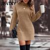 JPNTKY Women's Fashion Casual Autumn Winter Long Sleeve Half Turtleneck Loose Sweaters Dress