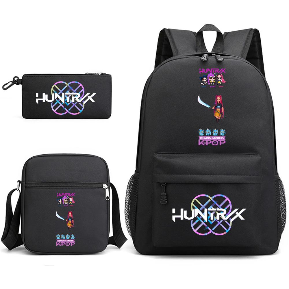 3Pcs/set Anime Cartoon K-Pop Demon Hunters Printed Backpack with Shoulder Bag Pencil Case for Teenager Student Boy Girl Large Capacity School Bag