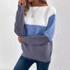 Autumn and Winter Crew Neck Splicing Versatile Striped Sweater Women's Lazy Style Top Loose Large Size Pullover Knitted Sweater