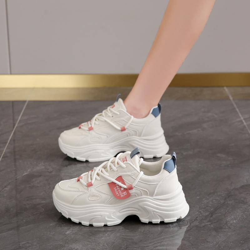 CRLAYDK 2024 Новинка Женские Массивные Кроссовки для Ходьбы на Шнуровке Платформа Кожа Мода Папины Кроссовки Клиновидная Спортивная Рабочая Повседневная Теннисная