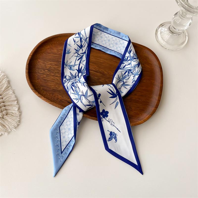 Женский длинный узкий шелковый шарф, повязка на голову, шейный галстук с принтом, роскошные брендовые аксессуары для волос, классные шарфы для девочек, лето 2021 г.