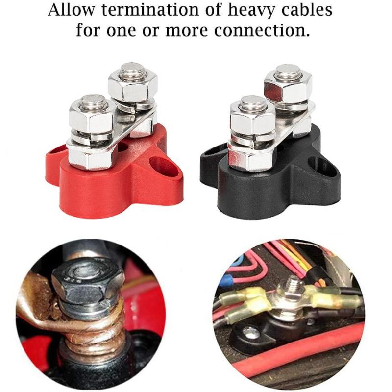 Шпилька клеммного блока Daul, двойная клеммная колодка M8 постоянного тока, 48 В, силовая клеммная колодка, положительные отрицательные фиксированные болты проводки для грузовика, лодки, автофургона
