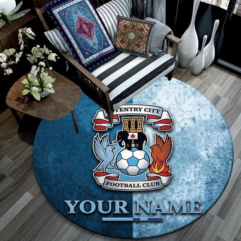 Custom Name Coventry City F.C Round Area Rug,Carpet Rug for Living Room Bedroom Sofa Playroom Decor,Non-slip Floor Mat