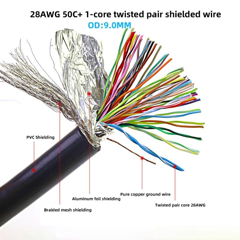 Кабель-переходник DB50 Male/Female, экранированный провод 28 AWG для систем передачи данных
