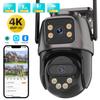 Wifi PTZ Camera 4K 8MP HD Dual Lens Dual Screen Camera Color IR Night Vision Auto Tracking Wireless CCTV P2P Surveillance iCSee