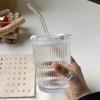 Вертикальные полосы Ins Coffee Glass Lid Pipe Cup Красивый лед American Latte Milk Cup Кружки Ice Coffee Cups