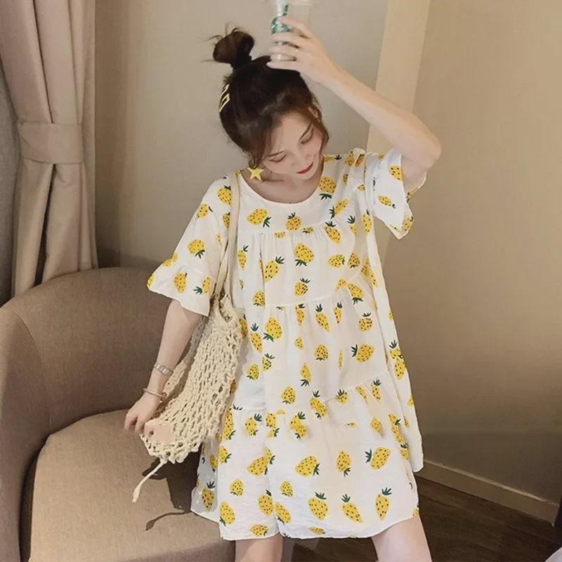 Летнее платье для беременных с цветочным принтом – корейский стиль, ягодный цвет, короткий рукав, свободный крой