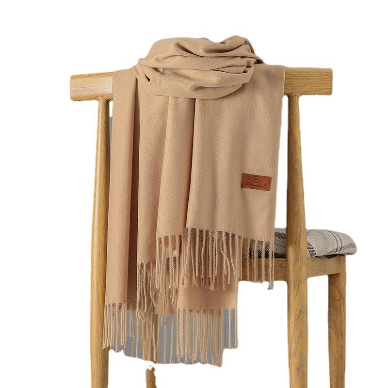 Большой красный кашемировый шарф женский однотонный длинный платок двойного назначения