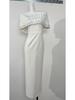 Elegant White Vietnamese Evening Dress with Beaded Cape