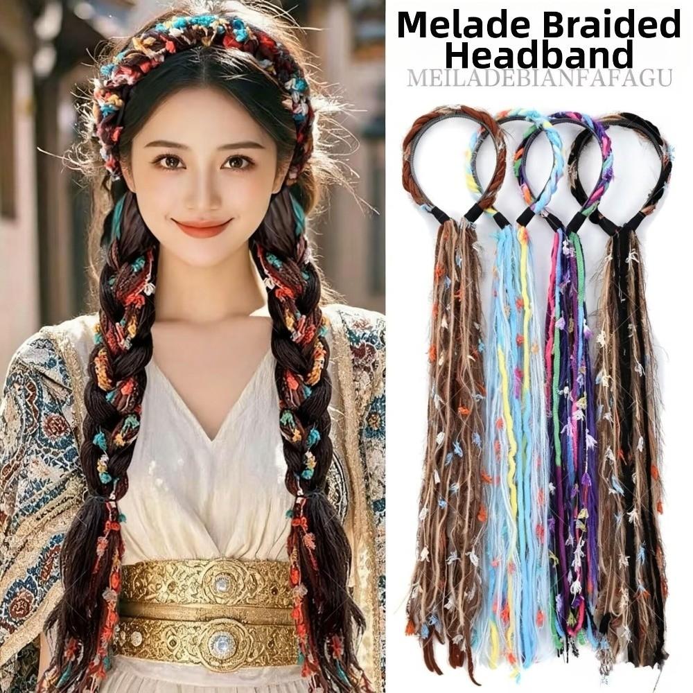 Ethnic Style Bohemian Tassel Headband 22Inch Colorful Braids Hairpieces for Women