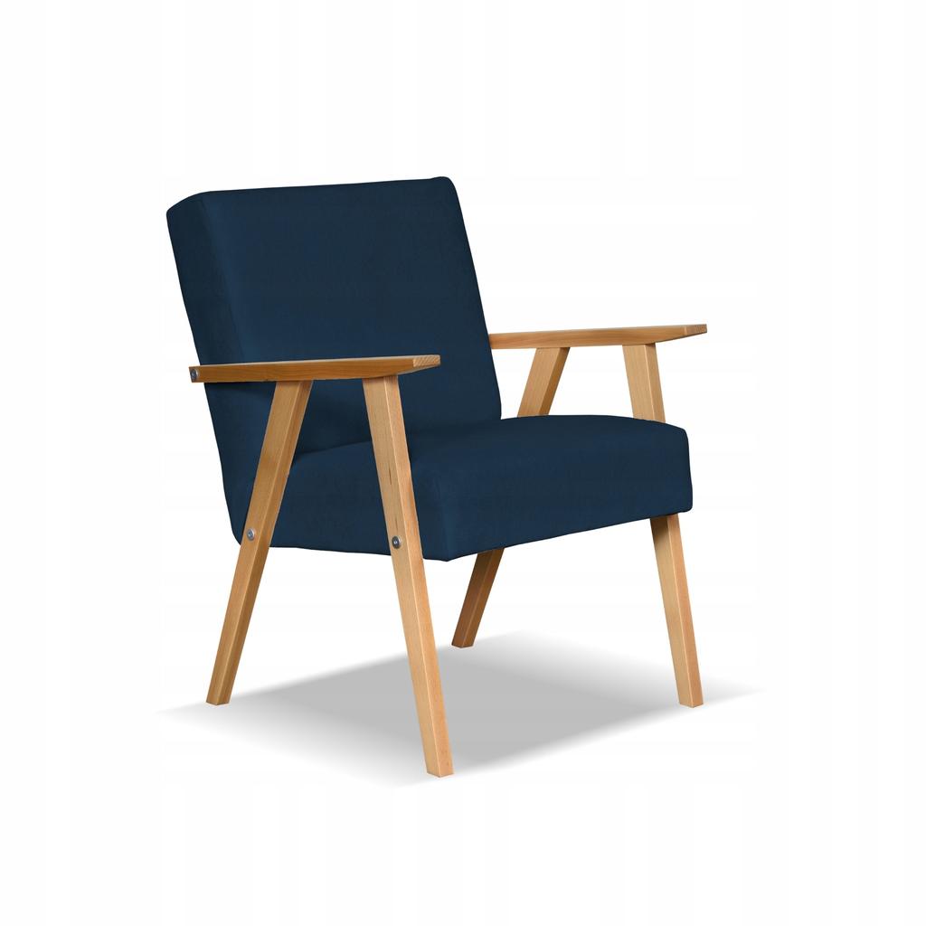 Fotel w stylu PRL retro vintage SOLER Family Meble granatowy welur Hunter