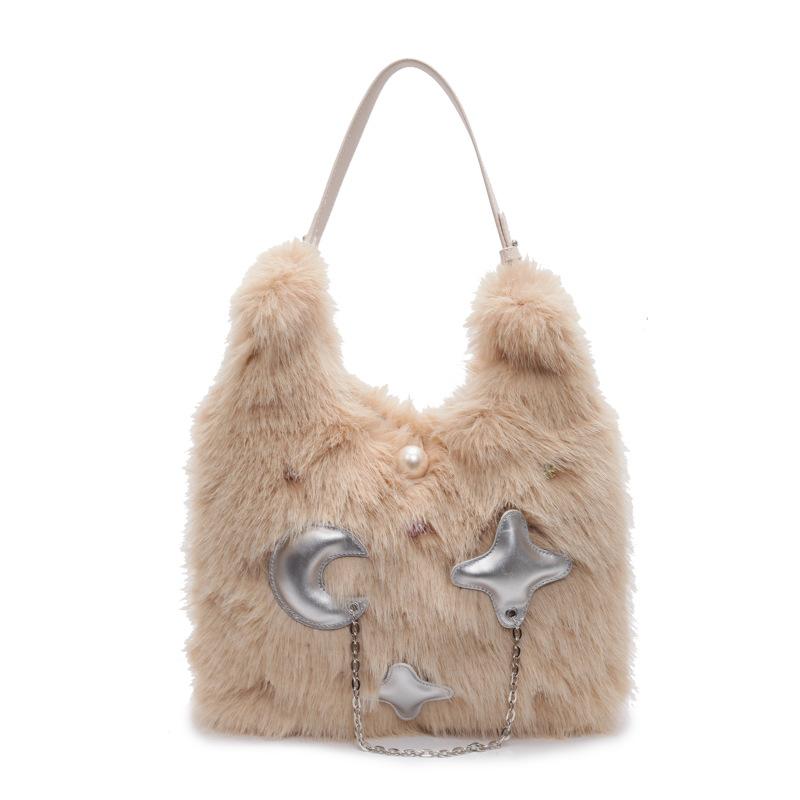 Внешняя одинарная сумка для осени и зимы, пушистая, большой вместимости, женская, 2024, новая сумка для поездок на работу через плечо, подмышечная сумка, портативная, пушистая сумка