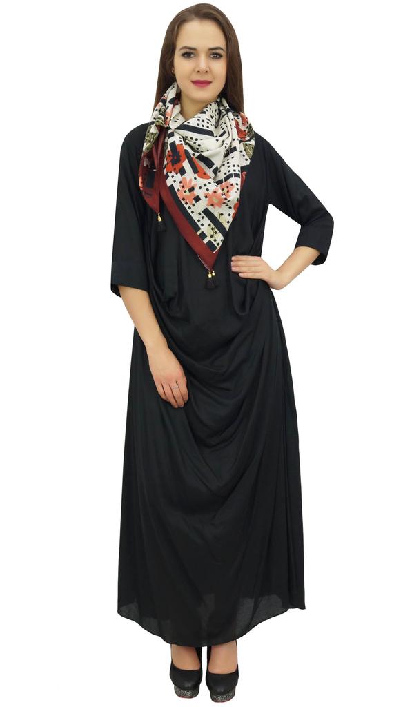 Bimba Дизайнерское женское платье-хомутик макси черного цвета с напечатанным шарфом-кисточкой - 10