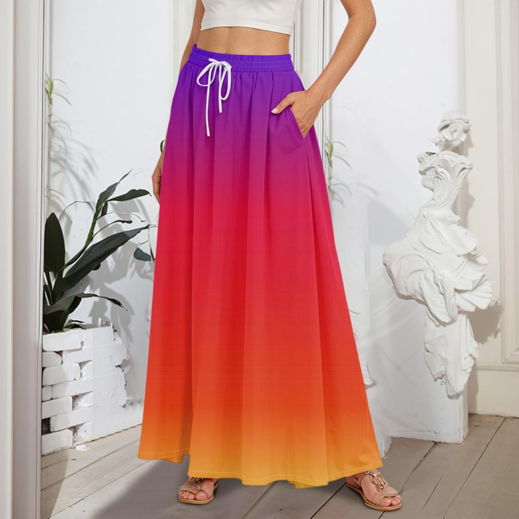 Women's Flowy Flared Ruffle Hem A Line Maxi Skirts Elastic Waist Elegant Tiered Layer Boho Long Skirts