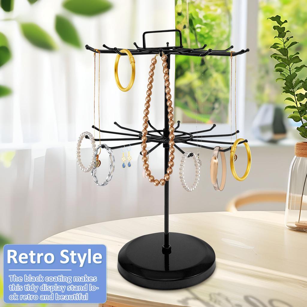 360° Rotating Jewelry Display Holder Earrings Pendants Bracelets Stand Stud Earrings Necklaces Rings Storage Hanging Organizer