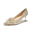 Spring Ladies Pumps Luxury Sequins Crystal Butterfly High Heel Single Shoes Women Dress Banquet Wedding Shoes
