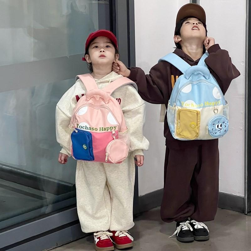 Trendy Large Capacity Children's Backpack In Black Purple Blue Khaki And Pink Colors